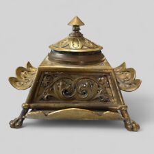 1890s Brass Ornate Footed Inkwell German Antique Art Nouveau picture