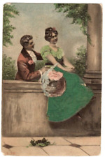 Couple Embossed Column Basket Germany Romance Antique Postcard Fabric Skirt picture