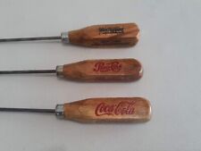 Vintage SODA Advertising Ice Pick Set Lot of 3 Dr. Pepper Coca-Cola Pepsi Wood picture