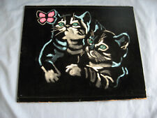 Adorable Black Velvet Painting Kittens and Butterfly Unframed picture