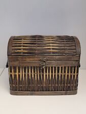 SQUARE BAMBOO WICKER WOOD WOVEN STORAGE BASKET/ BIN/ BOX W/ HINGED LID 12x8x12 picture
