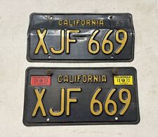 California Pair Of Black & Yellow License Plates XJF 669 Classic Clear DMV 69 68 picture