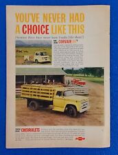1960 CHEVY WORK TRUCKS ORIGINAL PRINT AD REAR ENGINE CORVAIR 95s & FARM TRUCK picture