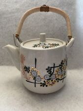 Vintage Japanese Kutani Ware Floral Teapot w/Bamboo Handle picture