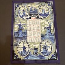 Holland Printed Tea Dish Towel Windmills 1993 Calendar 100% Cotton Blue White picture