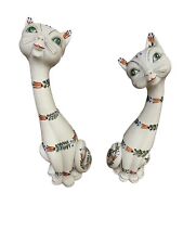 Vintage Pair of Mid Century Modern MCM Tall Long Neck Cats Italy Hand Painted  picture