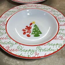 4 Vintage Disney Mickey Mouse Christmas 9 3/4” Soup Bowls - Happy Holiday- Cheer picture