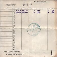 1942 THE BILTMORE HOTEL vintage guest receipt LOS ANGELES, CALIFORNIA - $5.50 picture