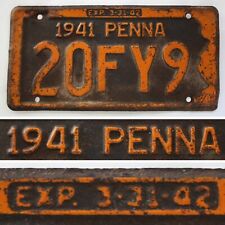 Vintage 1941 Pennsylvania License Plate WWII Era Auto USA Authentic # 20FY9 picture