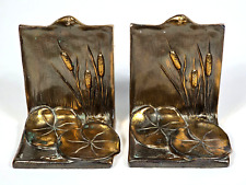 Vintage 1930s Dodge Inc. Art Deco Bronze Bookends, Lily Pads Cattails Patinated picture