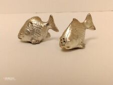 Vintage Fish Salt & Pepper Shaker Set Metal With Cork Stoppers picture