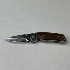 Buck Custom USA Pocket Knife Brown Wood Handle Stainless Steel Blade Vintage picture