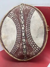 ✨ Vintage Large African Maasai Shield Warrior Hand-Painted Leather Hide 30 X 20 picture
