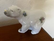 lladro collectible 6354 Attentive Bear W/Flowers. Original White. Mint Cond. picture