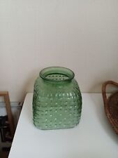 Vtg Green Basket Weave LG Vase picture