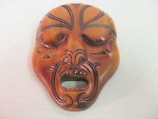 Vintage New Zealand Maori Hand Carved Wood Wall Mask Koruru Tattoos 7 Inches picture