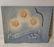 VTG 1941 Nat’l Pkg Co Embossed Christmas Card Pretty Angels Singing Silver Foil picture