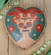 Day of the Dead Catrina Clay Heart Handmade Jalisco Mexican Folk Art Los Muertos picture