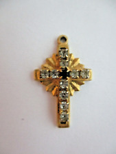Vintage Small Christian Religious Cross ~ Gold Tone & Rhinestones picture