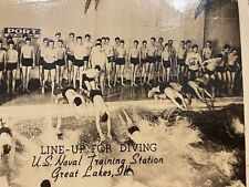 1944 WW2 RPPC Line up for Diving U.S. Naval Training Center 50 men in swimsuits picture