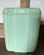 HTF Small Jadeite Criss Cross Glass Ribbed Canister With Lid Vintage Style picture