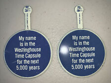 LOT OF 2 1964 NY WORLDS FAIR WESTINGHOUSE TIME CAPSULE BUTTON TAB 5000 Years picture