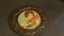 Antique Wood Framed Women With Roses Picture picture