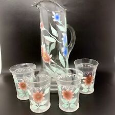 Antique Northwood Pitcher Matching Glasses Tumblers Hand Painted Lemonade Water picture