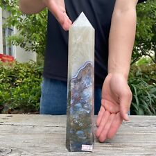 4.1LB 12'' Natural Moss Agate Obelisk Quartz Point Crystal Healing Decor Reiki picture