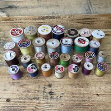 Large Lot 29 Vintage Wood Sewing Thread Spools, Various Sizes Full, New And Used picture