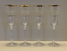 4 Mikasa Antique Lace 9 “ Crystal Champagne Flutes Etched Flowers Gold Accents picture