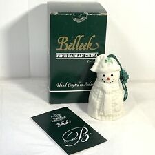 VTG Belleek Pottery Irish Sweater Snowman Bell Christmas Ornament 1999 Orig Box picture