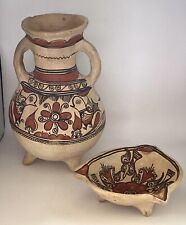 VTG RARE Handpainted Birds/Florals Pottery Jug & Footed Bowl — Mexico picture