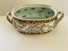 BOMBAY COMPANY Vintage 17.5” Chinoiserie Chinese Koi Fish Oval Bowl Bath picture