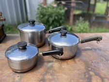 Lot of 3 Revere Ware Copper Clad Bottom Pots with Lids Vintage 1, 2, and 3 qts picture