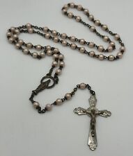 Vintage Roma Rosary Cross & Pink Beads Silver Made In Italy picture