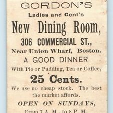 c1880s Union Wharf, Boston MA Gordon's Dining Room Small Trade Card Typeface C10 picture