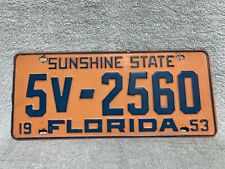 Vintage 1953 Florida SUNSHINE STATE License Plate 5V-2560 Car Tag Collect VTG picture
