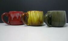 🌟 VTG Set Of 3 Uniquely Beautiful Ceramic Mugs With Drip Glaze Earthy (N2 picture