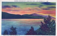 Sunrise Over Buck Mount Lake George New York Linen Posted in 1946 Postcard picture
