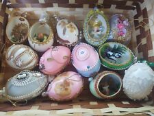 Vintage Lot of 14 Handmade  Egg Diorama Decoupage Easter Ornaments picture