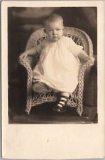 c1930s RPPC Real Photo Postcard Baby in Tiny Wicker Chair 