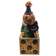 Bethany Lowe Halloween Jack O Lantern In The Box Cat Mask Decor picture