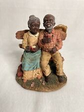 Vintage Hand Painted African American Figurine A Old Couple Sitting & Smiling picture