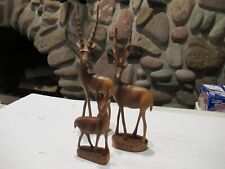 3 pcs. - Vintage Hand Carved Wooden Antelope Gazelle - African Art Safari picture