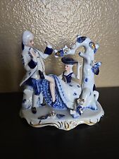 Vintage Blue And White Porcelain Colonial Couple  Figurine picture