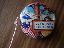 WWII Patriotic U.S. Lets Pull Together Hanging Hitler Mechanical Anti-Hitler Pin picture