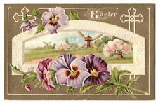 Easter Postcard Dutch Windmills And Beautiful Easter Flowers picture