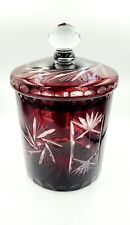 Vintage Cut To Clear Ruby Red Glass Canister Or Ice Jar With Lid Bohemian Czech picture