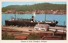 Frankfort MI Michigan Train Railroad Depot Station Steamer Ship Vtg Postcard D60 picture